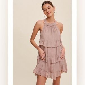 Listicle dusty rose tiered sleeveless dress